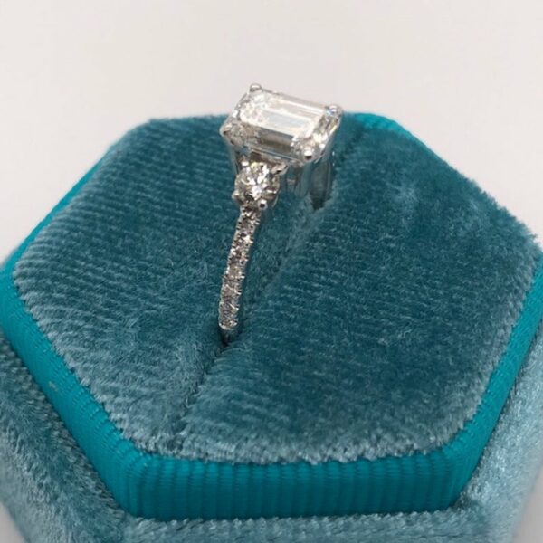2.60 Ctw Emerald & Round Cut Solitaire Diamond With Accent Engagement Ring 14K Gold Plated