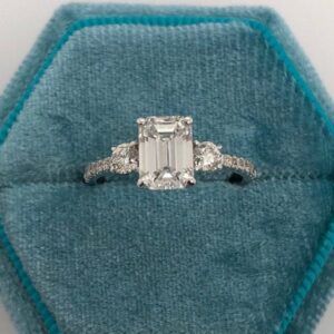 2.60 Ctw Emerald & Round Cut Solitaire Diamond With Accent Engagement Ring 14K Gold Plated