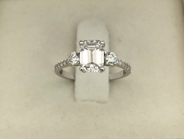2.60 Ctw Emerald & Round Cut Solitaire Diamond With Accent Engagement Ring 14K Gold Plated