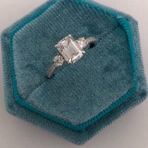 2.60 Ctw Emerald & Round Cut Solitaire Diamond With Accent Engagement Ring 14K Gold Plated