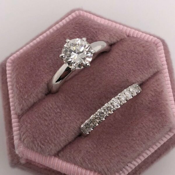 2.20 Ctw Solitaire 6-Prong Round Diamond Engagement Ring Set Real 10k White Gold