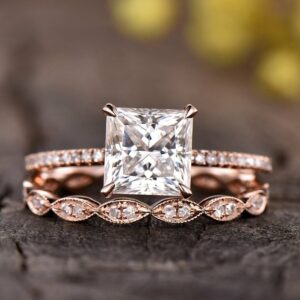 2.53 Ctw Solitaire Princess Cut Diamond Luxury Engagement Ring Wedding Set Solid 14k Rose Gold