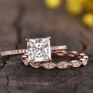 2.53 Ctw Solitaire Princess Cut Diamond Luxury Engagement Ring Wedding Set Solid 14k Rose Gold