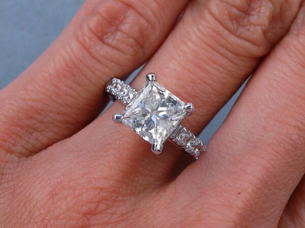 2.40 Ctw Princess Cut White Diamond Solitaire With Accents Engagement Ring 10k White Gold