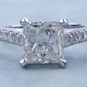 2.40 Ctw Princess Cut White Diamond Solitaire With Accents Engagement Ring 10k White Gold