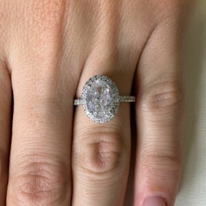 2.66 Ctw White Oval Cut Diamond Halo With Accents Fancy Engagement Ring 925 Sterling Silver