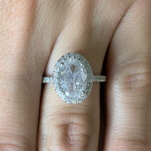 2.66 Ctw White Oval Cut Diamond Halo With Accents Fancy Engagement Ring 925 Sterling Silver