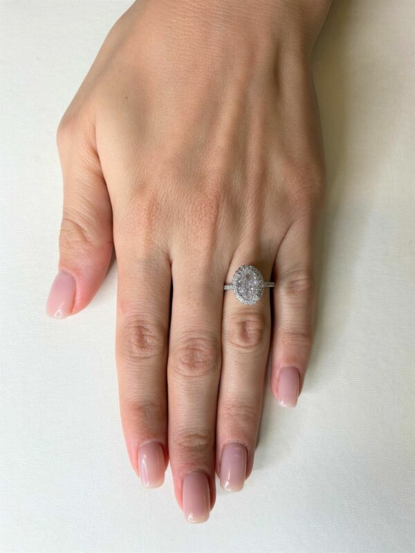 2.66 Ctw White Oval Cut Diamond Halo With Accents Fancy Engagement Ring 925 Sterling Silver