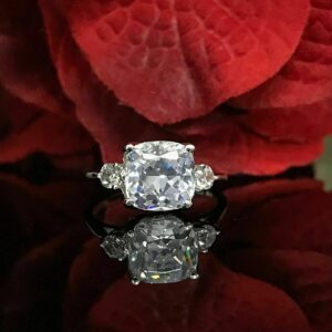 Huge 3.10 Ctw Cushion Cut & Round Cut 3-Stone Diamond Engagement Ring 925 Sterling Silver