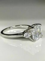 Huge 3.10 Ctw Cushion Cut & Round Cut 3-Stone Diamond Engagement Ring 925 Sterling Silver