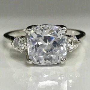Huge 3.10 Ctw Cushion Cut & Round Cut 3-Stone Diamond Engagement Ring 925 Sterling Silver