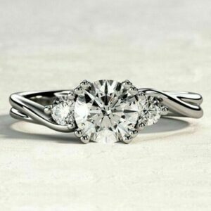 2.37 Ctw Three Stone Round Diamond Wedding Engagement Ring Solid 14k White Gold