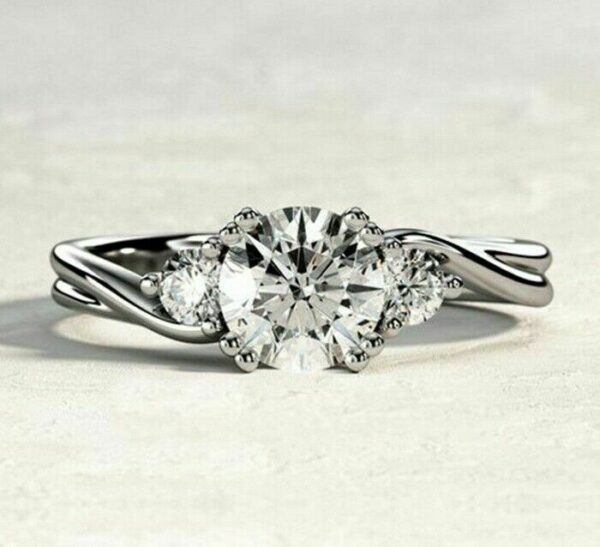 2.37 Ctw Three Stone Round Diamond Wedding Engagement Ring Solid 14k White Gold