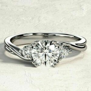 2.37 Ctw Three Stone Round Diamond Wedding Engagement Ring Solid 14k White Gold