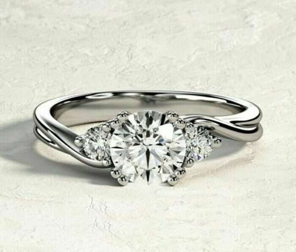 2.37 Ctw Three Stone Round Diamond Wedding Engagement Ring Solid 14k White Gold