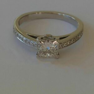 2.30 Ctw Princess Cut Solitaire Diamond With Accents Engagement Ring Real 14k White Gold