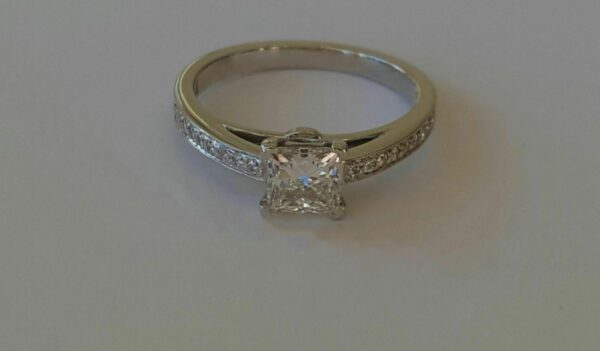 2.30 Ctw Princess Cut Solitaire Diamond With Accents Engagement Ring Real 14k White Gold