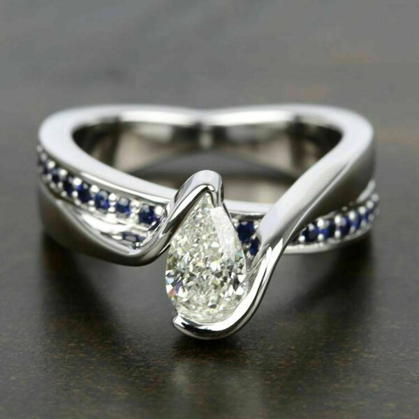 2.18 Ctw Half Bezel Pear Shape Diamond Fancy Wedding & Engagement Ring 14K Gold Plated