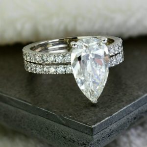3.00 Ctw Solitaire Pear Cut White Diamond Bridal Engagement Ring Set Solid 14k White Gold