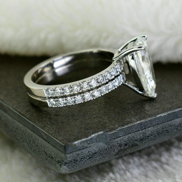 3.00 Ctw Solitaire Pear Cut White Diamond Bridal Engagement Ring Set Solid 14k White Gold