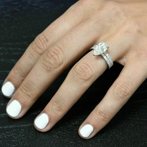3.00 Ctw Solitaire Pear Cut White Diamond Bridal Engagement Ring Set Solid 14k White Gold
