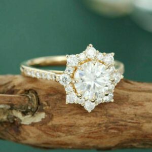 2.30 Ctw Round Cut Diamond Flower Halo Wedding Engagement Ring 10k Yellow Gold