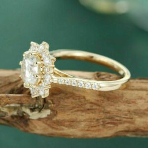 2.30 Ctw Round Cut Diamond Flower Halo Wedding Engagement Ring 10k Yellow Gold
