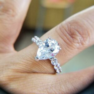 3.10 Ctw Solitaire Pear Shape Diamond Classic Accents Fancy Engagement Ring Real 14k White Gold