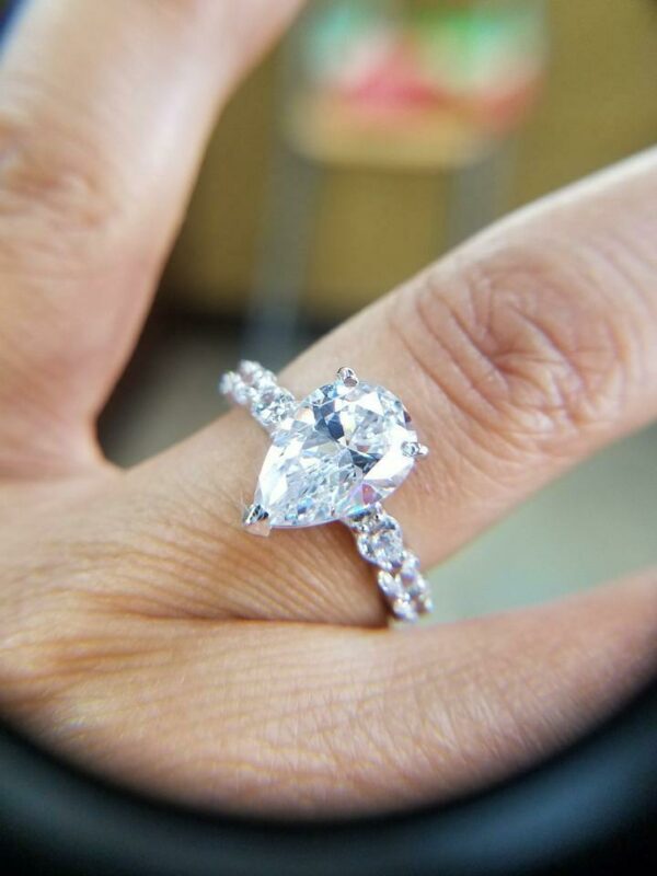 3.10 Ctw Solitaire Pear Shape Diamond Classic Accents Fancy Engagement Ring Real 14k White Gold