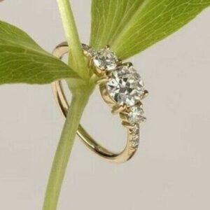 2.68 Carat Brilliant Cut 3-Stone Solitaire Diamond Engagement Ring 14k Yellow Gold Over