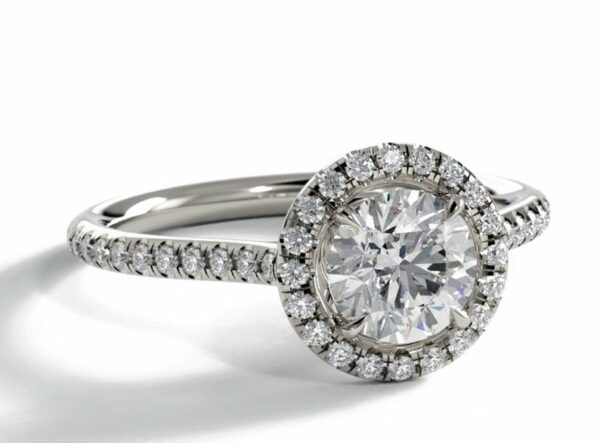2.12 Ctw Round White Diamond Halo With Accents Engagement Ring 10k White Gold