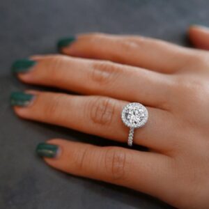 2.12 Ctw Round White Diamond Halo With Accents Engagement Ring 10k White Gold