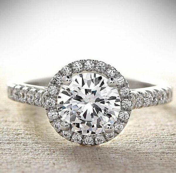 2.12 Ctw Round White Diamond Halo With Accents Engagement Ring 10k White Gold