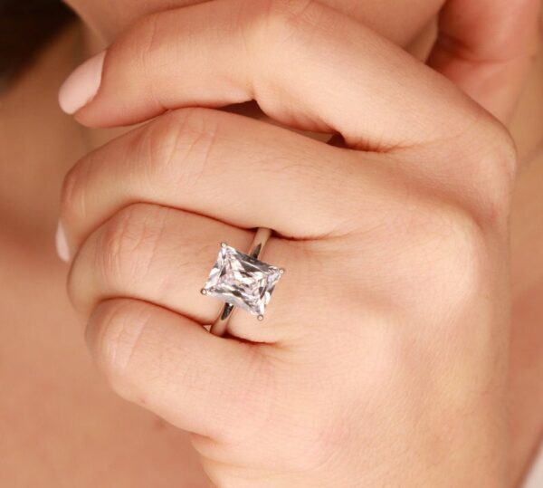 3.00 Carat Radiant Cut Fancy Diamond Solitaire Engagement Ring Real 925 Sterling Silver