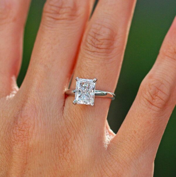 3.00 Carat Radiant Cut Fancy Diamond Solitaire Engagement Ring Real 925 Sterling Silver