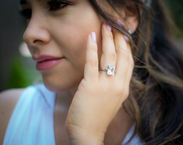 3.00 Carat Radiant Cut Fancy Diamond Solitaire Engagement Ring Real 925 Sterling Silver