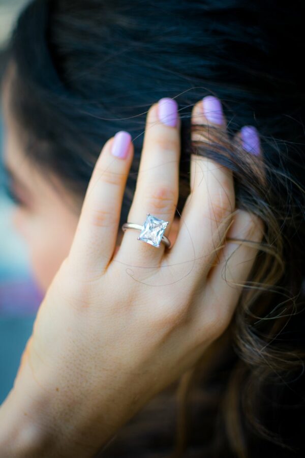 3.00 Carat Radiant Cut Fancy Diamond Solitaire Engagement Ring Real 925 Sterling Silver