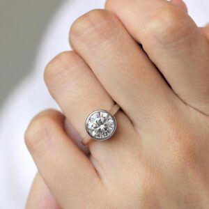 Bezel Set 2.05 CT Round Cut Brilliant Diamond Engagement Ring Gift Ring For Her  14k Gold Plated