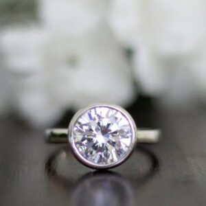 Bezel Set 2.05 CT Round Cut Brilliant Diamond Engagement Ring Gift Ring For Her  14k Gold Plated