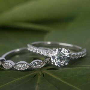 Art Deco Style Bridal Wedding Set In 2.10 Ctw Round Diamond Engagement Ring Set 14k White Gold