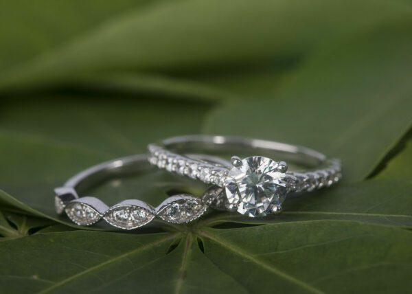 Art Deco Style Bridal Wedding Set In 2.10 Ctw Round Diamond Engagement Ring Set 14k White Gold