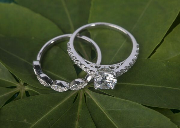 Art Deco Style Bridal Wedding Set In 2.10 Ctw Round Diamond Engagement Ring Set 14k White Gold