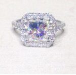 2.18 Ctw Princess Cut White Diamond Classic Halo Engagement Ring Solid 14k White Gold