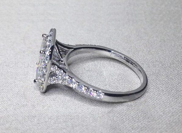 2.18 Ctw Princess Cut White Diamond Classic Halo Engagement Ring Solid 14k White Gold