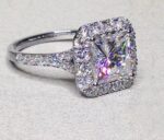 2.18 Ctw Princess Cut White Diamond Classic Halo Engagement Ring Solid 14k White Gold