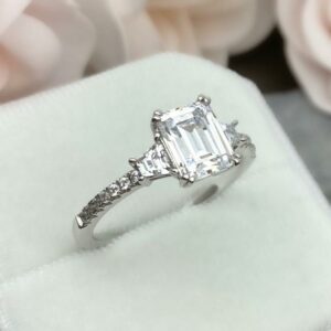 Unique 2.40 Ctw Emerald Cut Diamond Side Stone Fancy Engagement Ring Solid 14k White Gold
