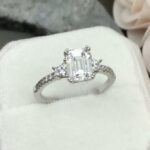 Unique 2.40 Ctw Emerald Cut Diamond Side Stone Fancy Engagement Ring Solid 14k White Gold