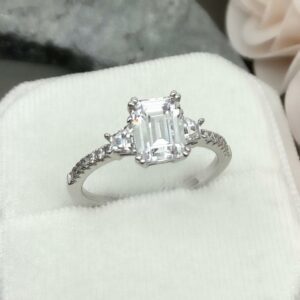 Unique 2.40 Ctw Emerald Cut Diamond Side Stone Fancy Engagement Ring Solid 14k White Gold