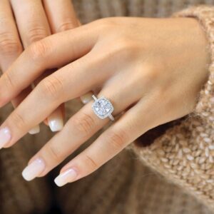 Unique Cushion 2.34 Ctw White Diamond Halo With Accents Engagement Ring 10k White Gold