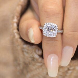 Unique Cushion 2.34 Ctw White Diamond Halo With Accents Engagement Ring 10k White Gold
